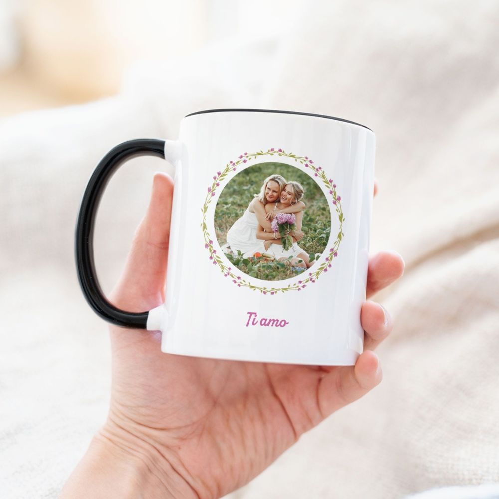 Tazza Personalizzata con Ghirlanda di Fiori con Foto e Testo