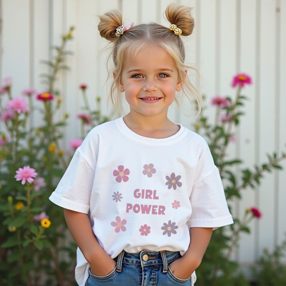 Maglietta Personalizzata per Bambini con Fiori e Testo