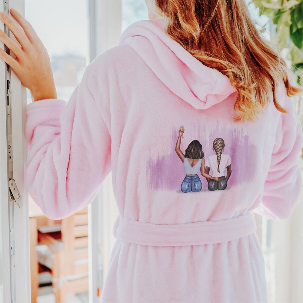 Accappatoio Personalizzato Illustrazione di Amiche con Testo