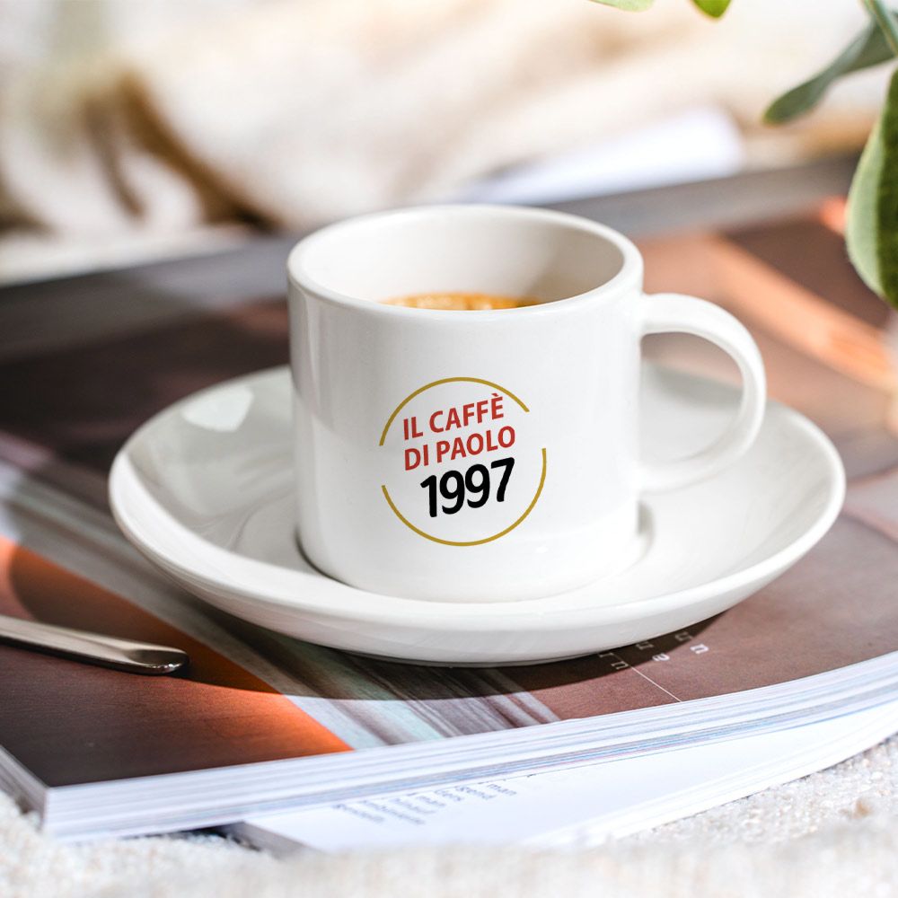 Personalisierbare Espresso Tasse mit Namen und Jahreszahl