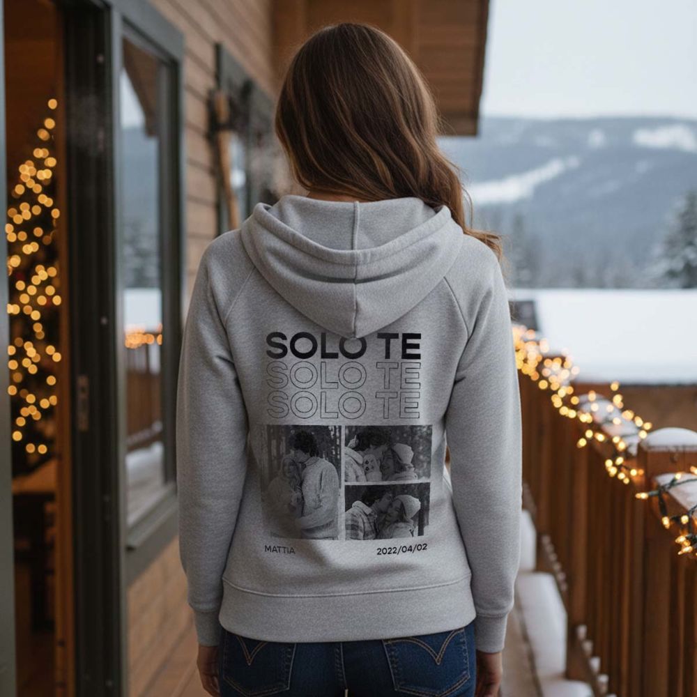Felpa con Cappuccio Personalizzata con Foto in bianco e nero e Testo
