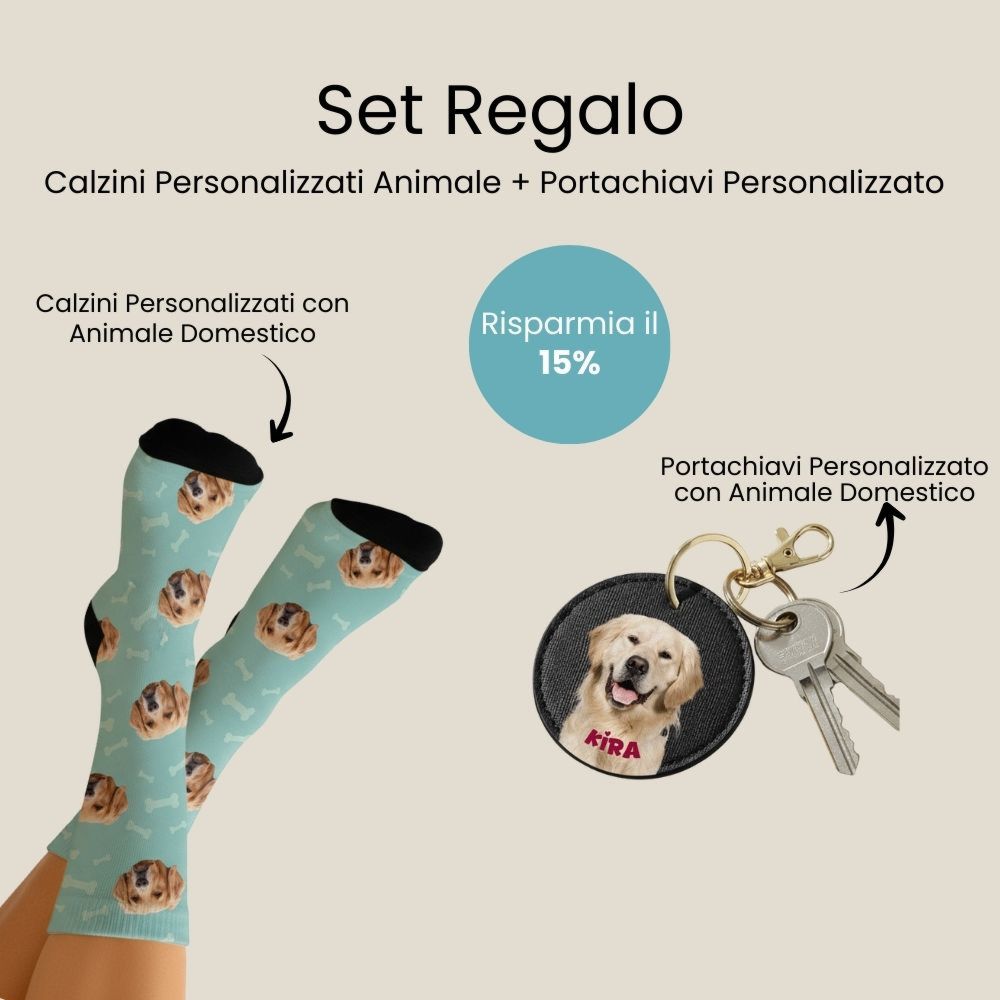 Set regalo calzini con animali domestici e portachiavi