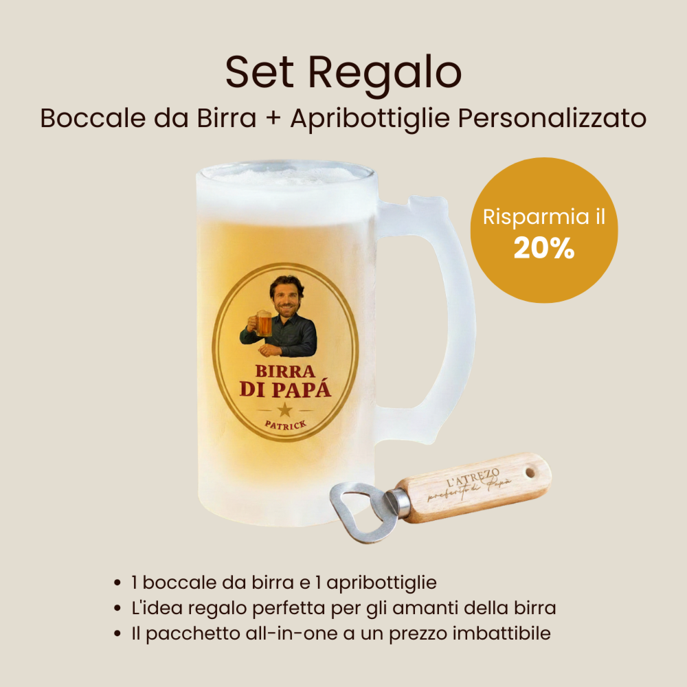 Set regalo boccale da birra e apribottiglie