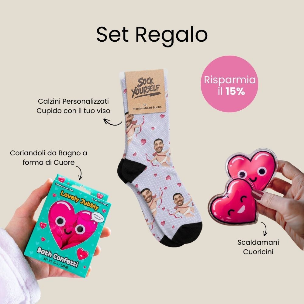 Set regalo con calzini, scaldamani e coriandoli da bagno