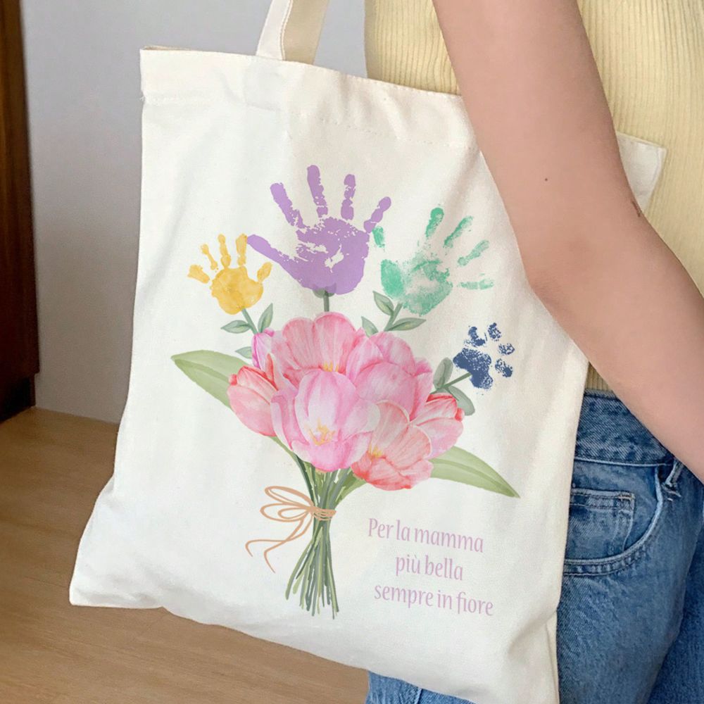Borsa Personalizzata Bouquet di Fiori con Impronta della Mano