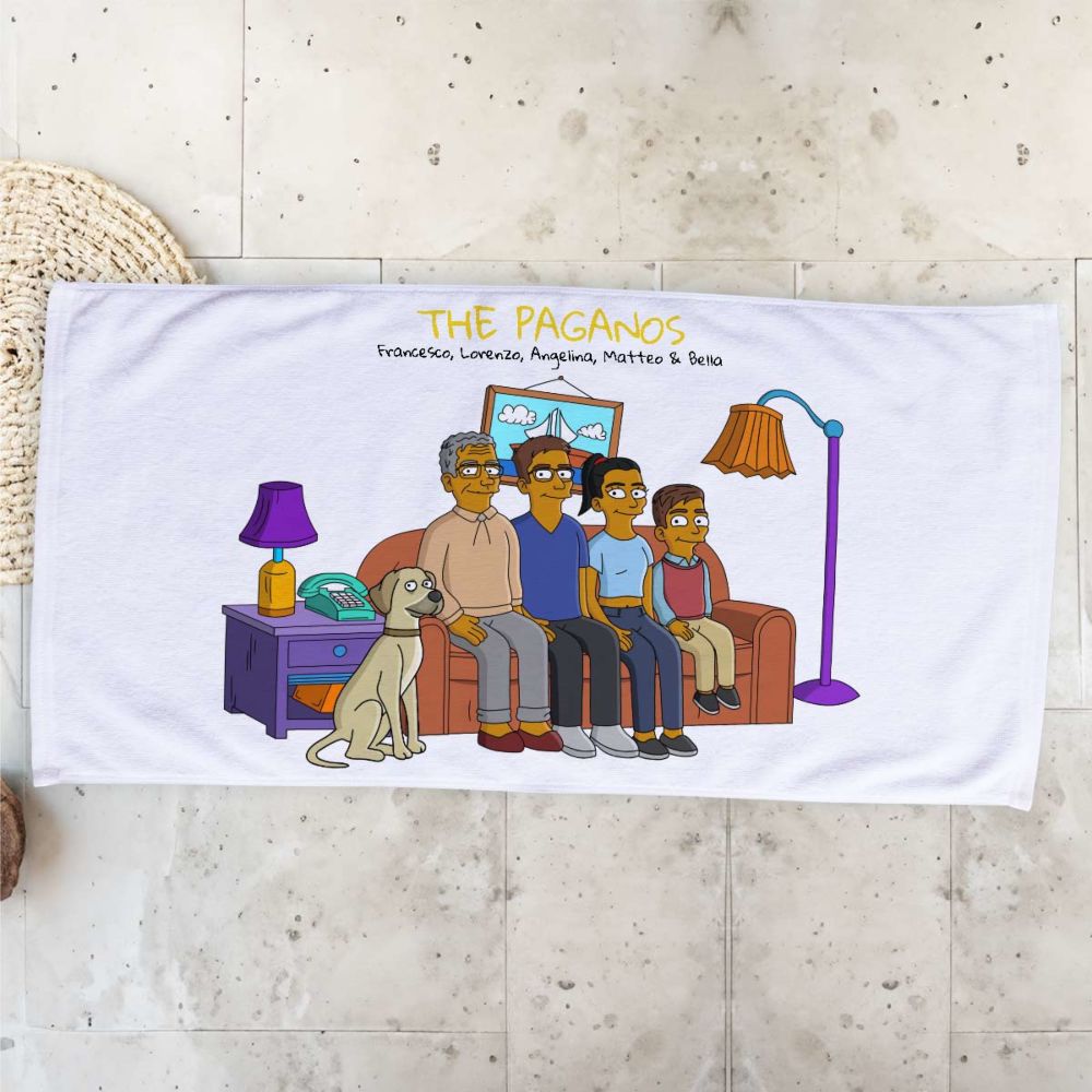 Asciugamano Personalizzato Illustrazione della Famiglia Cartoni Animati