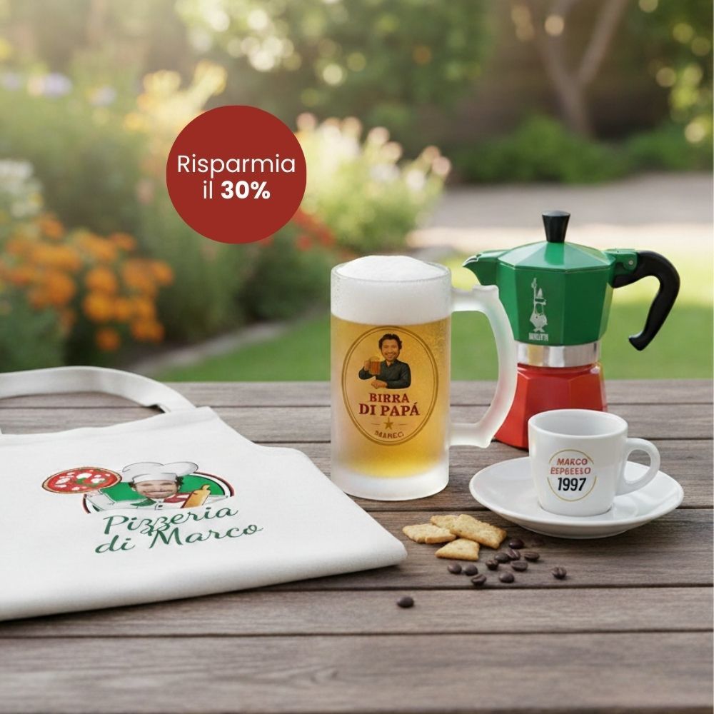 Geschenkset Italien mit Schürze Bierkrug und Espresso Tasse