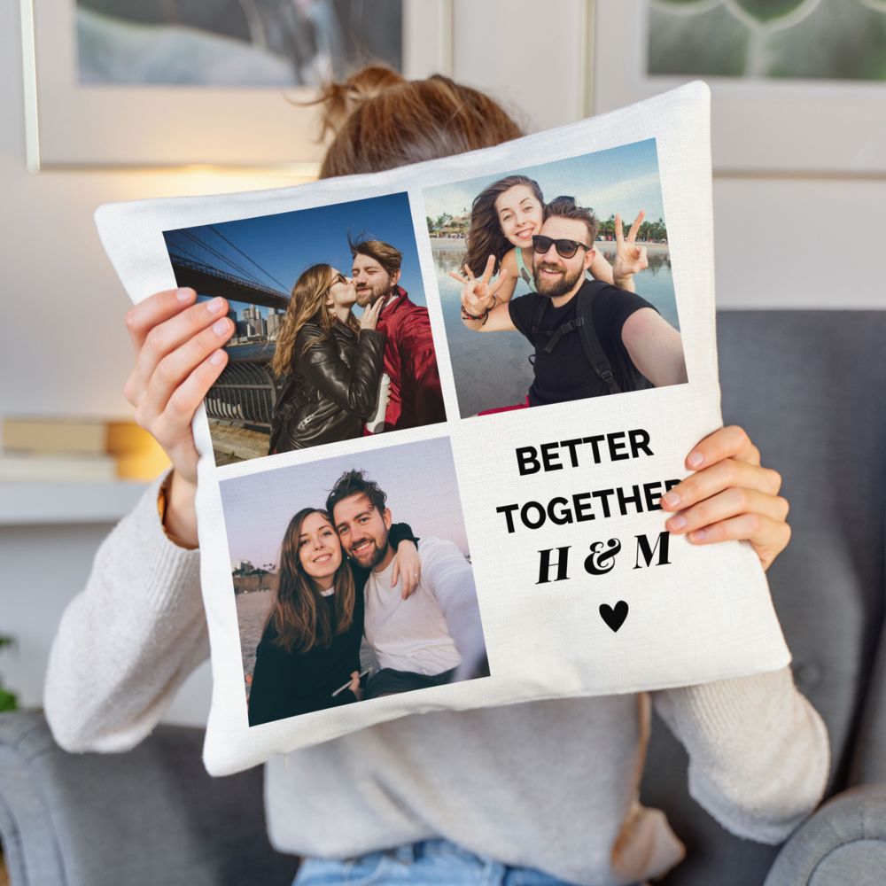 Federa per Cuscino Personalizzata con 3 Foto e Testo