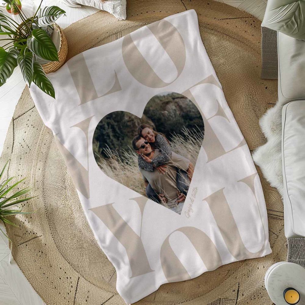 Coperta Personalizzata a forma di Cuore con Foto e Testo