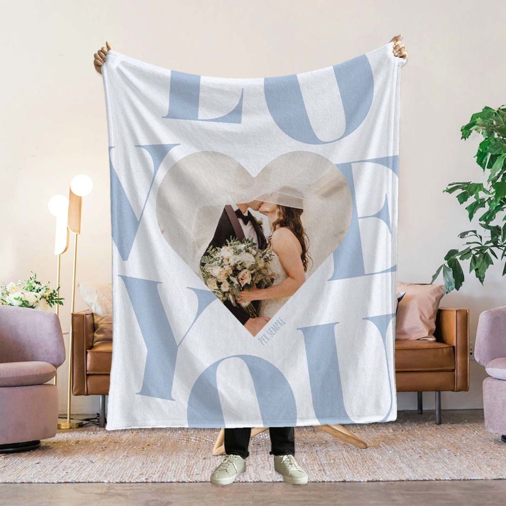 Coperta Personalizzata a forma di Cuore con Foto e Testo