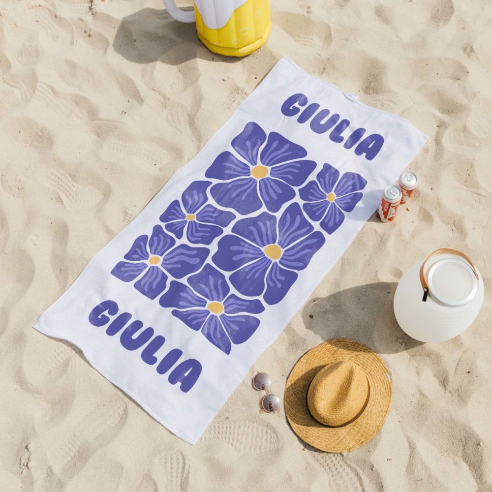 Telo Mare Personalizzato con Fiori e Testo