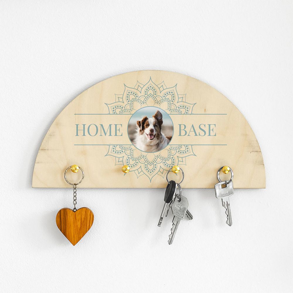 Portachiavi da Parete in Legno Personalizzato Mandala con Foto e Testo