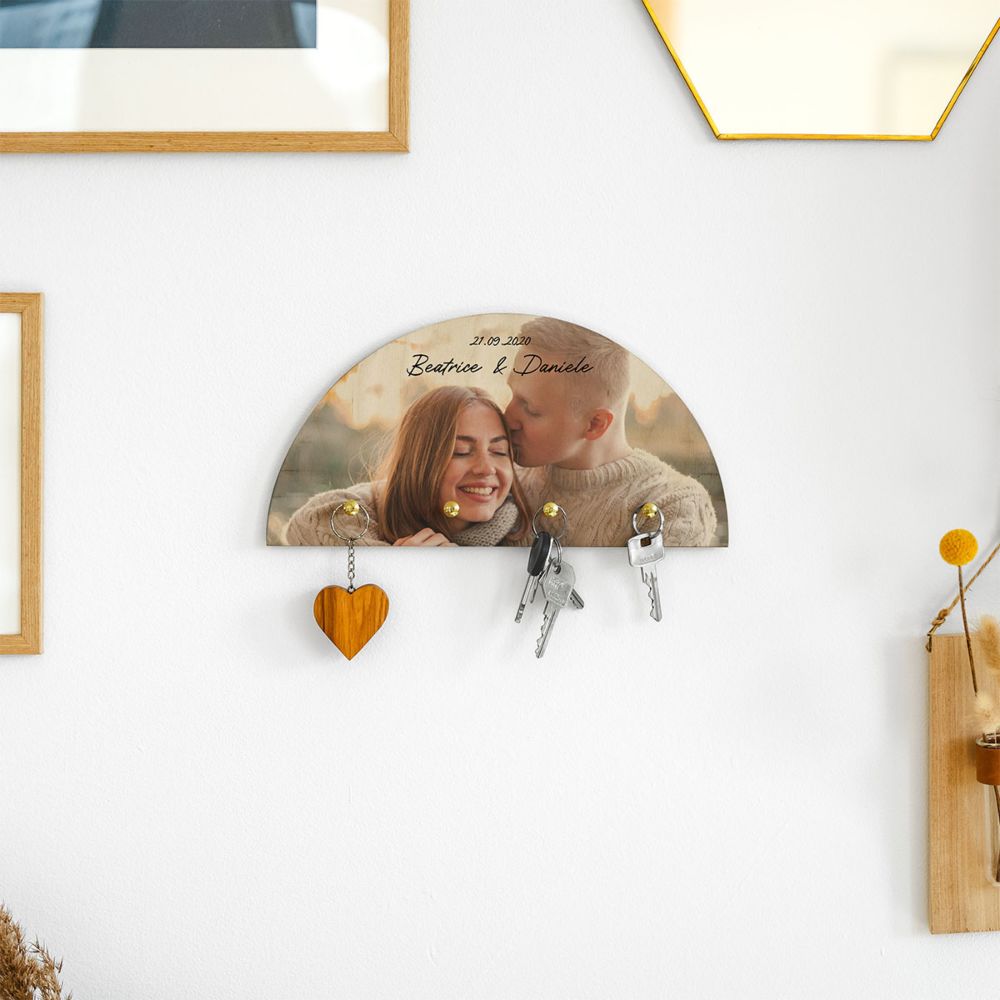 Portachiavi da Parete in Legno Personalizzato con Foto e Testo