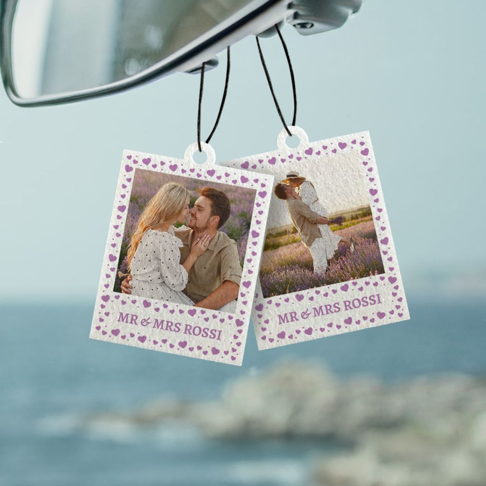Profumatore Auto Personalizzato Set da 2 in stile Polaroid con Cuori