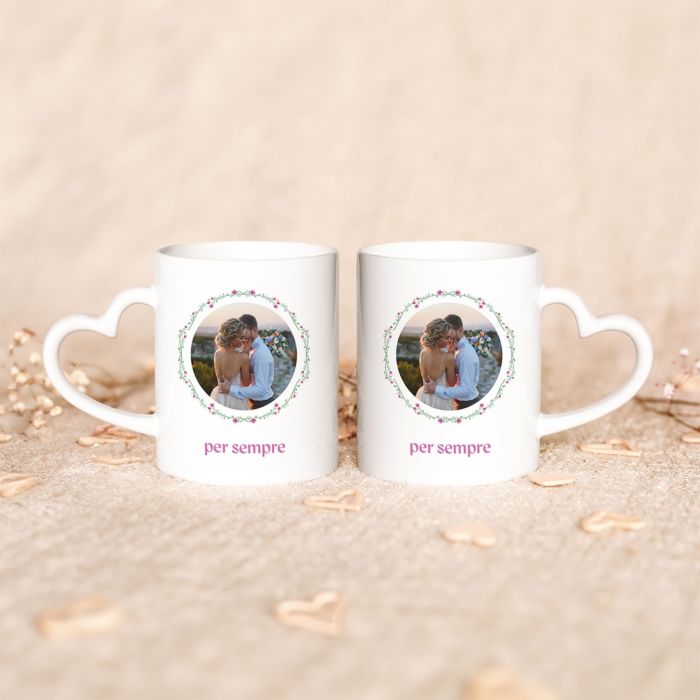 Tazza Personalizzata con Ghirlanda di Fiori con Foto e Testo