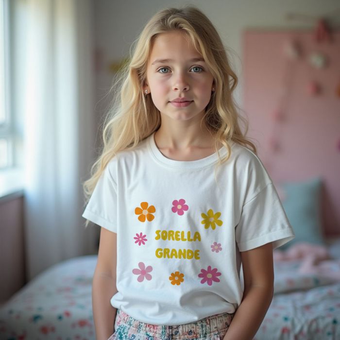Maglietta Personalizzata per Bambini con Fiori e Testo