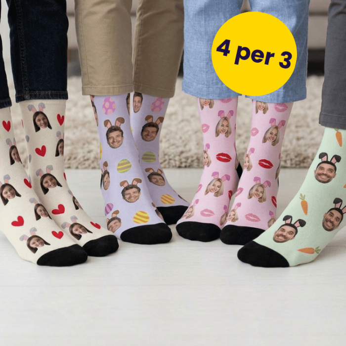 Set regalo calzini pasquali confezione da 4 con volto e orecchie da coniglio