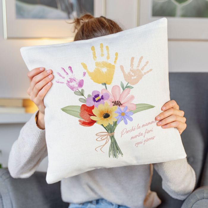 Federa Cuscino Personalizzata Mazzo di Fiori con Impronta della Mano