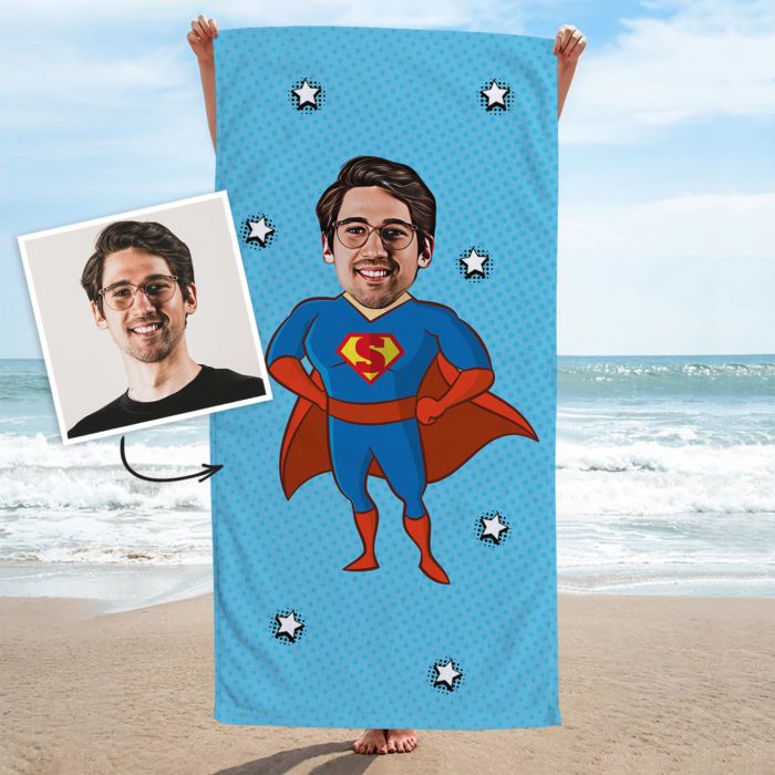 Asciugamano Personalizzato Supereroe in Stile Fumetto con Faccia