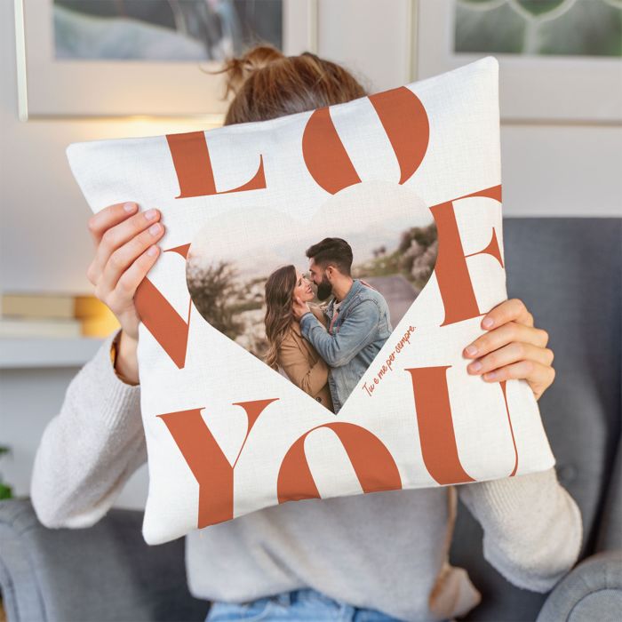 Federa per Cuscino Personalizzata a forma di Cuore con Foto e Testo