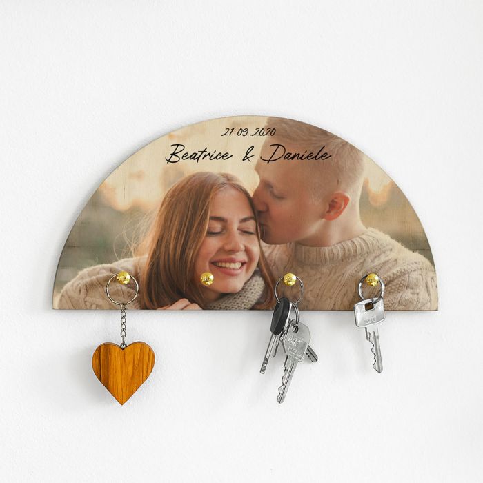 Portachiavi da Parete in Legno Personalizzato con Foto e Testo