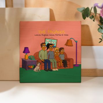 Stampa Foto su Legno Personalizzata - Illustrazione Famiglia Cartone Animato